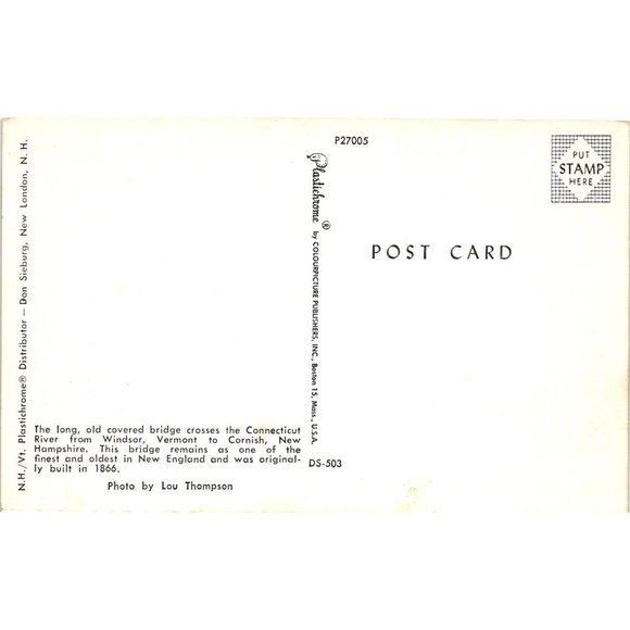 Covered Bridge Windsor Vermont Cornish New Hampshire Postcard New England Travel - Picture 2 of 2